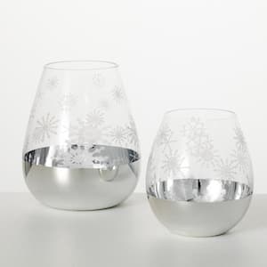 5 in. H and 6.5 in. H Snowflake Candleholder Set of 2; Silver