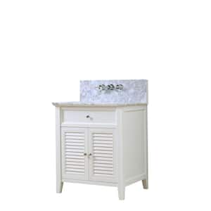 Shutter Premium 32 in. Vanity in White with Marble Vanity Top in White Carrara with Basin