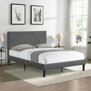 Upholstered Gray Queen Size Platform Bed with Headboard