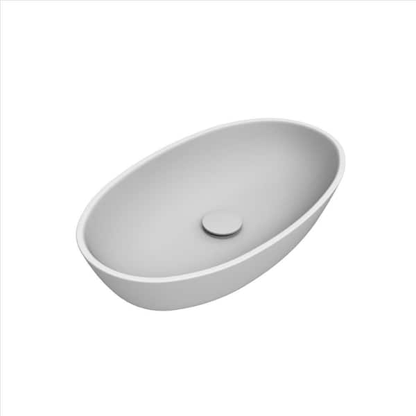 CASTICO Serene 23.6 in. Matte White Oval Vessel Sink with Matching Pop-Up Drain