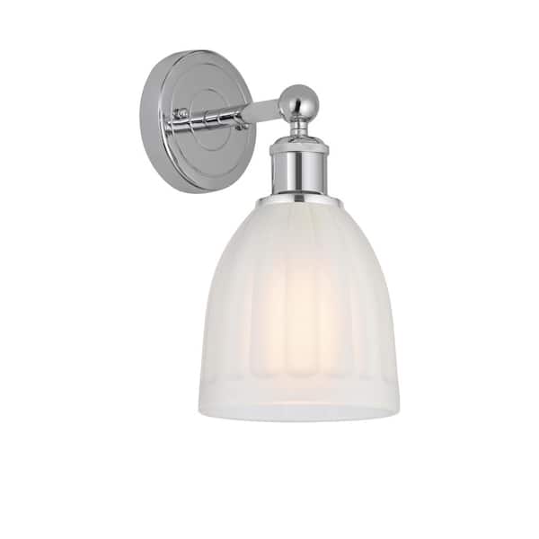 Innovations Brookfield 1-Light Polished Chrome, White Wall Sconce with White Glass Shade