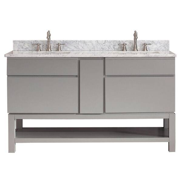 Avanity Tribeca 61 in. W x 22 in. D x 20.7 in. H Vanity in Chilled Gray with Marble Vanity Top in Carrera White and White Basins
