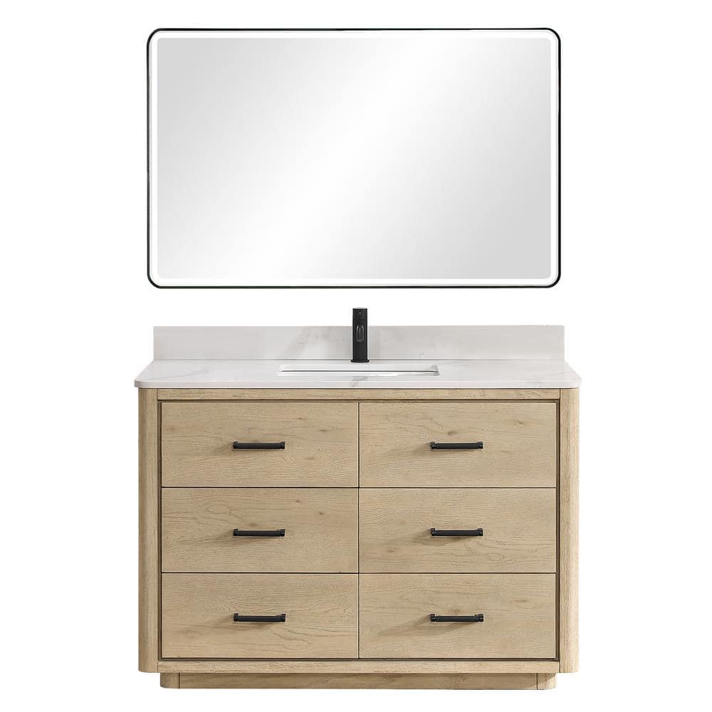 Porto 48 in. W x 22 in. D x 33.8 in. H Single Sink Bath Vanity in Natural Oak with White Quartz St1 Top and Mirror price history on PriceWatchPro