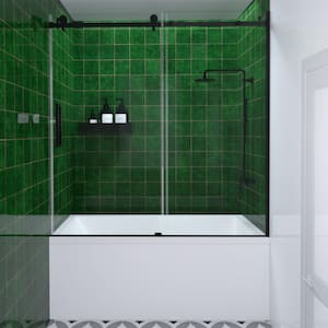 Brewo 60 in. W x 60 in. H Sliding Semi-Frameless Tub Door in Matte Black Finish with Clear Glass
