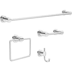 Nicoli 4-Piece Bath Hardware Set 18 to 24 in. Towel Bar, Toilet Paper Holder, Towel Ring, Towel Hook in Polished Chrome