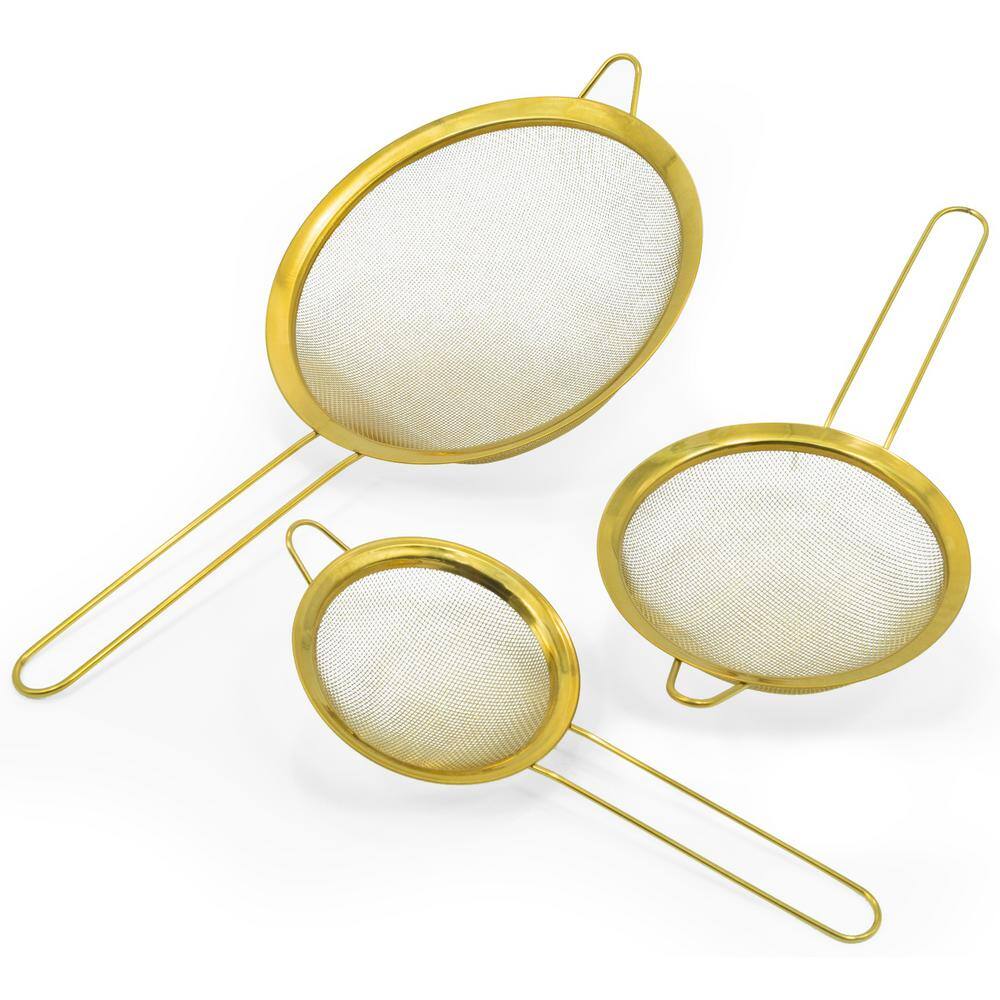 Gold Plated Stainless Steel Mesh Strainers Set of 3