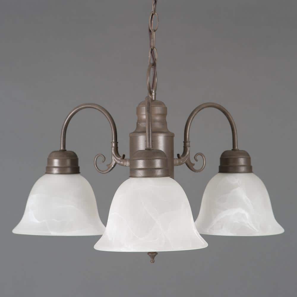 Manzanita Dark Brown Metal 3-Light Chandelier with Frosted Marble Glass