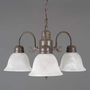 Manzanita 3-Light Dark Brown Hanging Chandelier with Frosted Marble Glass Shade