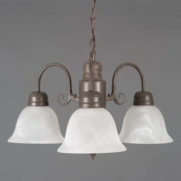 Yosemite Home Decor Manzanita 3-Light Dark Brown Hanging Chandelier with Frosted Marble Glass Shade