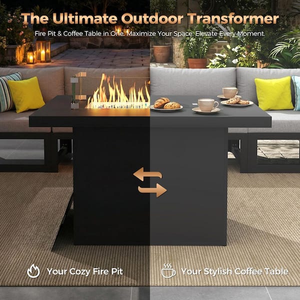 43 in. Rectangular Aluminum Outdoor Gas Fire Pit Table, 60,000 BTU