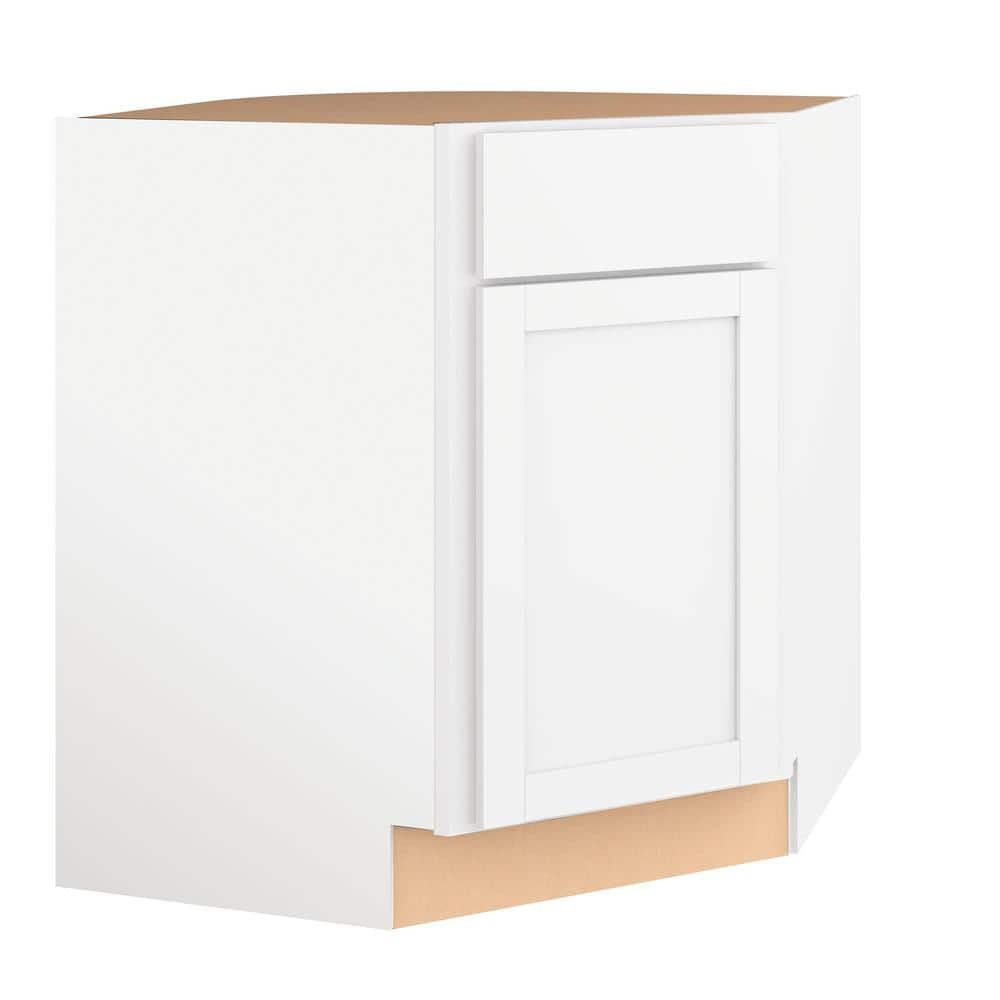 Hampton Bay Courtland Polar White Laminate Shaker Stock Assembled Corner Sink Base Kitchen Cabinet 36 in. x 34.5 in. x 36 in.