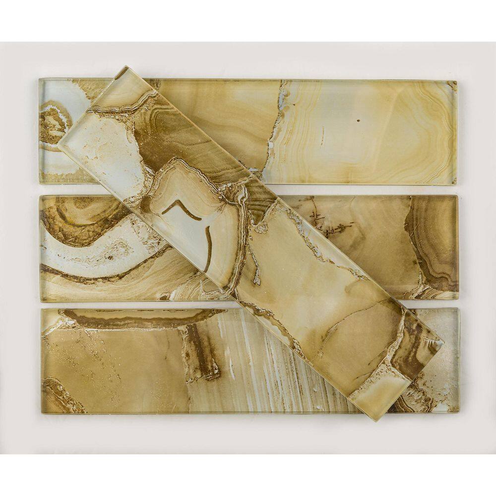 Myst 3" x 12" Glossy Glass Marble Look Subway Tile