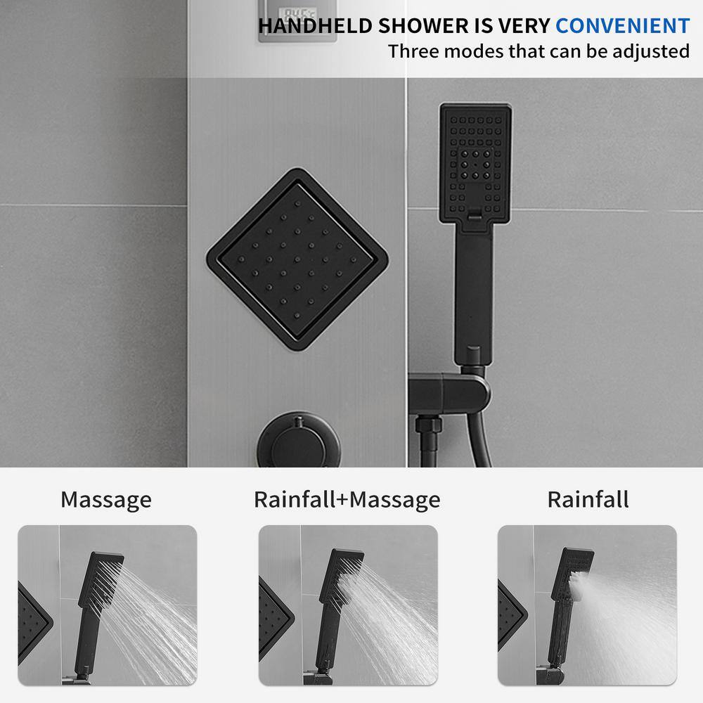 Black Nickel 2-Jet Rainfall Shower Panel System with Handheld Wand