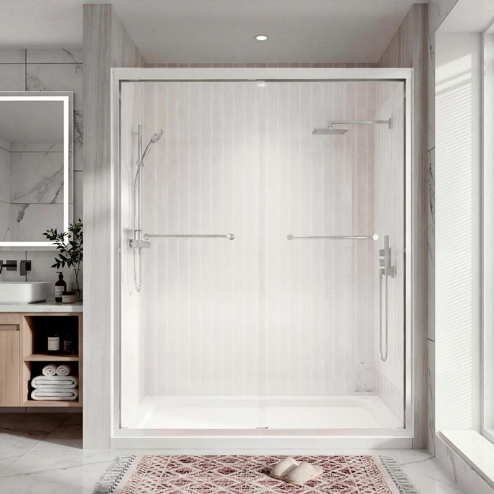 "56"" to 60"" W x 72"" H Framed Double Sliding Shower Door in Brushed Nickel with Clear Glass" price history on PriceWatchPro