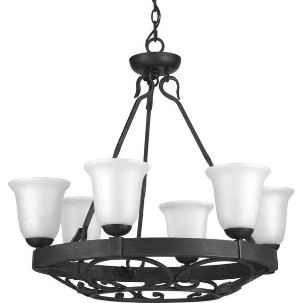 Progress Lighting Enclave Collection 6-Light Gilded Iron Chandelier with Textured Glass Shade