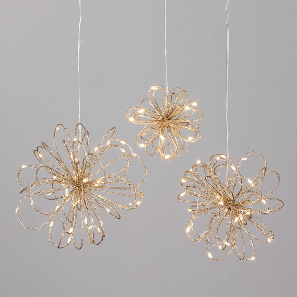 SULLIVANS 6.5", 5.5" & 4" Christmas Lighted Gold Swirl Balls Set of 3