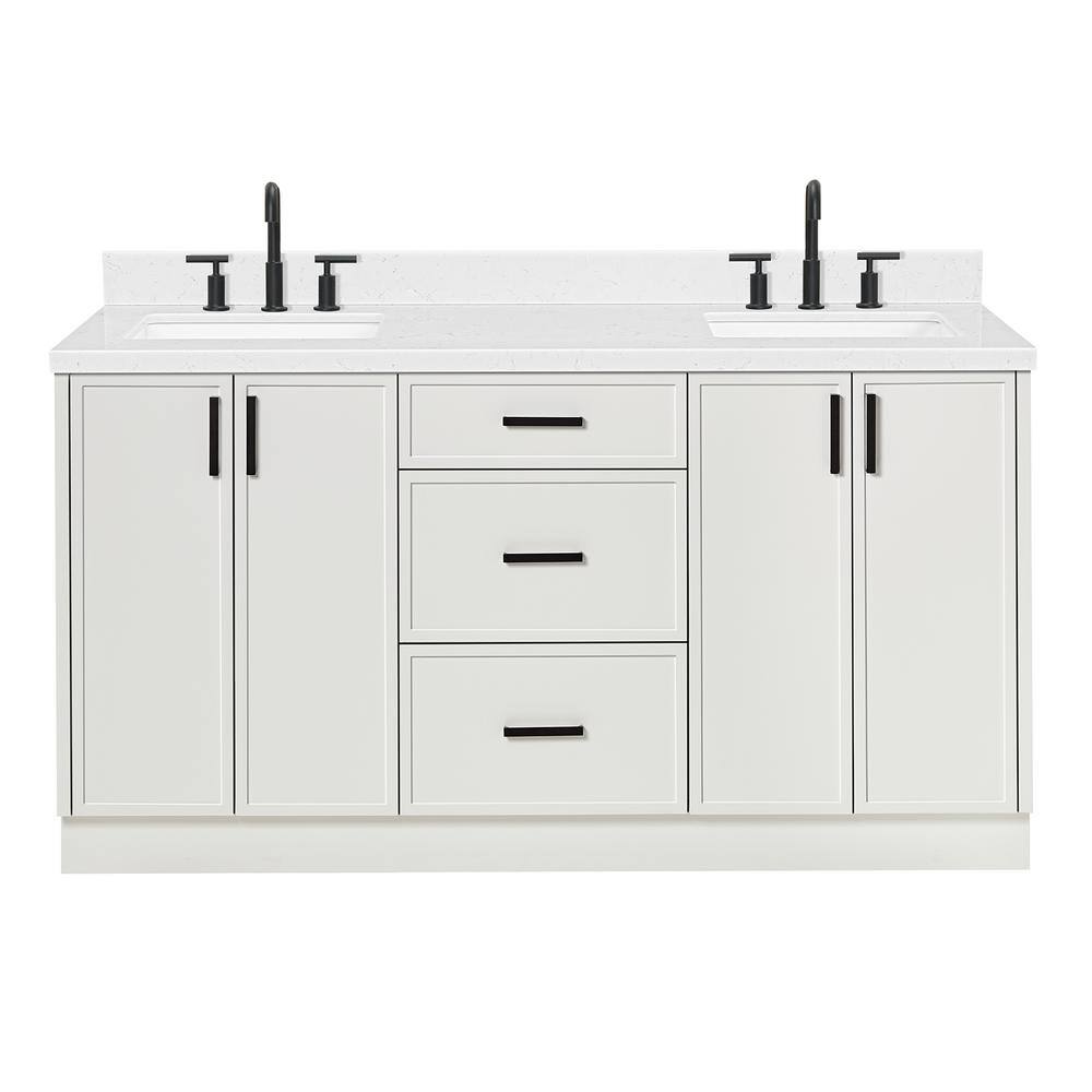 Kelly 66" White Double Sink Vanity with Carrara Quartz Top