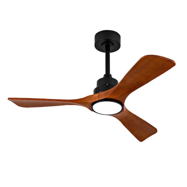 42 in. Black Standard Ceiling Fan with Light, 3 Brown Wood Blades, Remote, 6-Speed Reversible DC Motor, Downrod Mount
