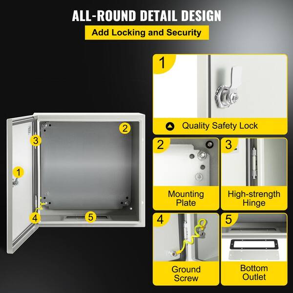 AUFUNIU Metal Electrical Enclosure Box – 16x16x6 Inch Waterproof Dustproof With 304 Stainless Lock Core