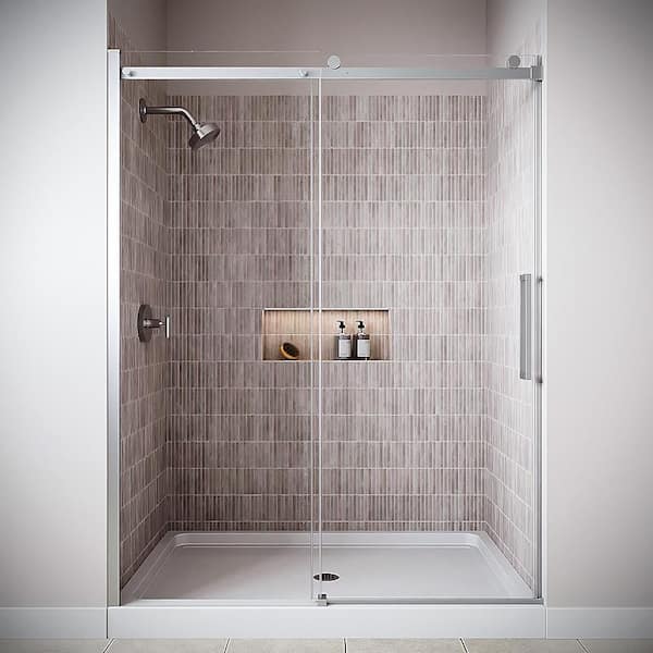 Natisone 60'' x 76'' Semi-Frameless Sliding Shower Door with CrystalTech Treated 5/16'' Glass, Polished Chrome Hardware