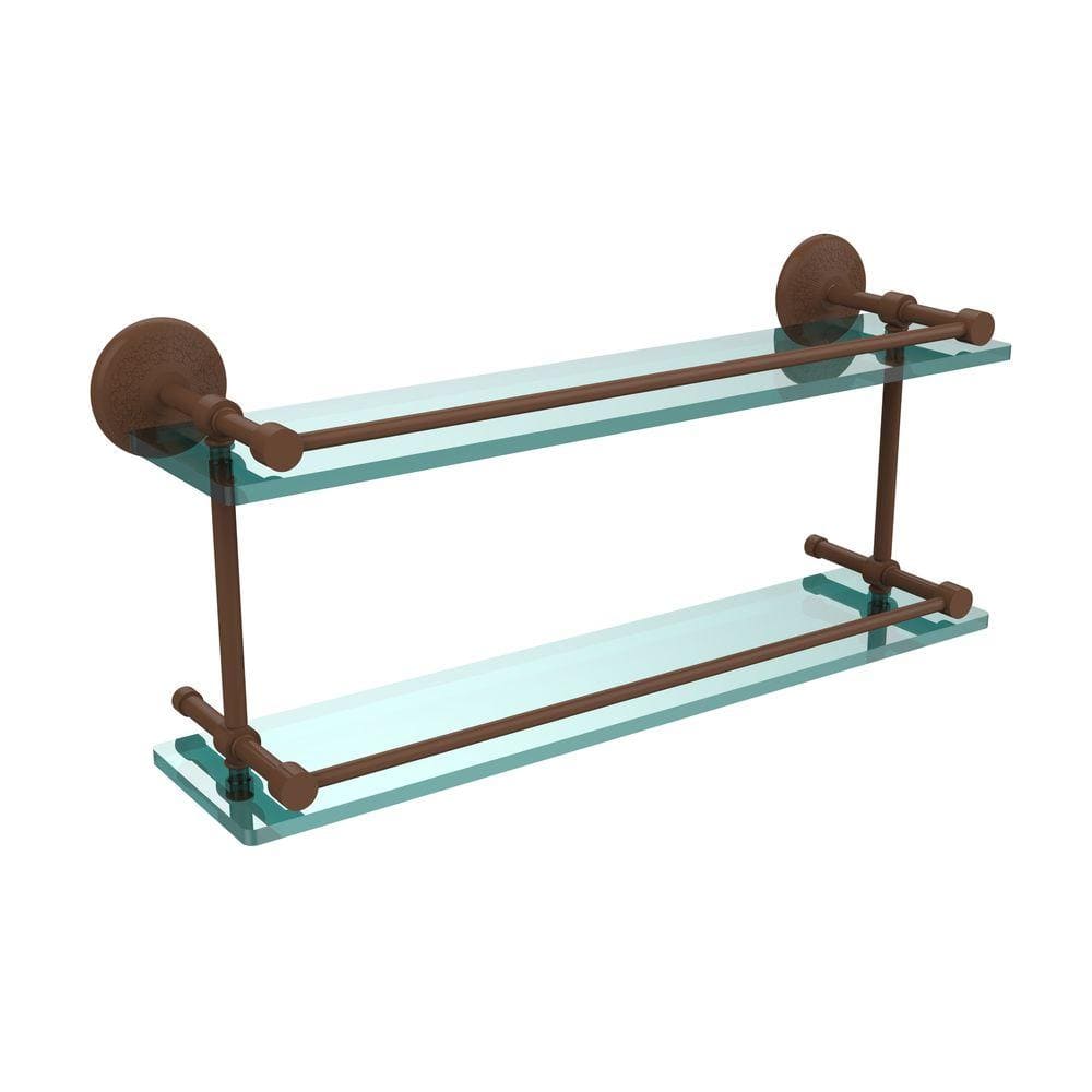 Allied Brass Monte Carlo 22 in. L x in. H x in. W 2-Tier Clear Glass  Bathroom Shelf with Gallery Rail in Antique Bronze MC-2/22-GAL-ABZ The  Home Depot