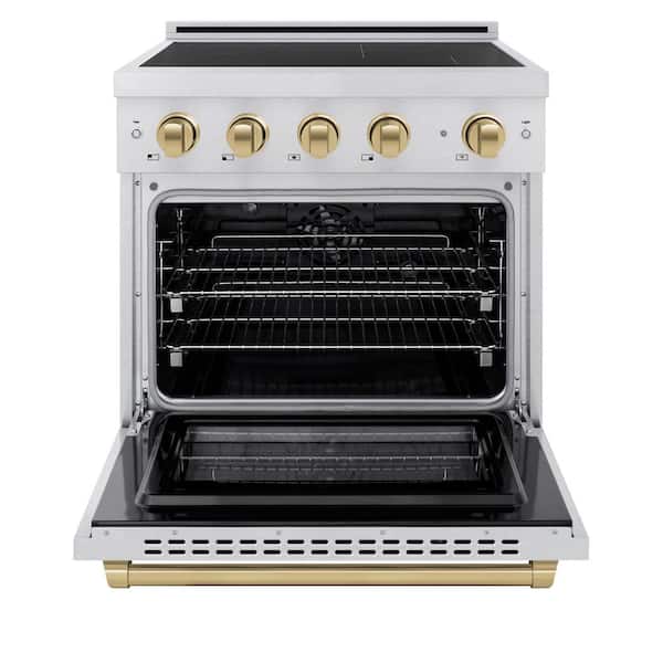 Autograph 30 in. 4.2 cu. ft. Induction Range with 4 Element Cooktop in Satin Stainless with Champagne Accents