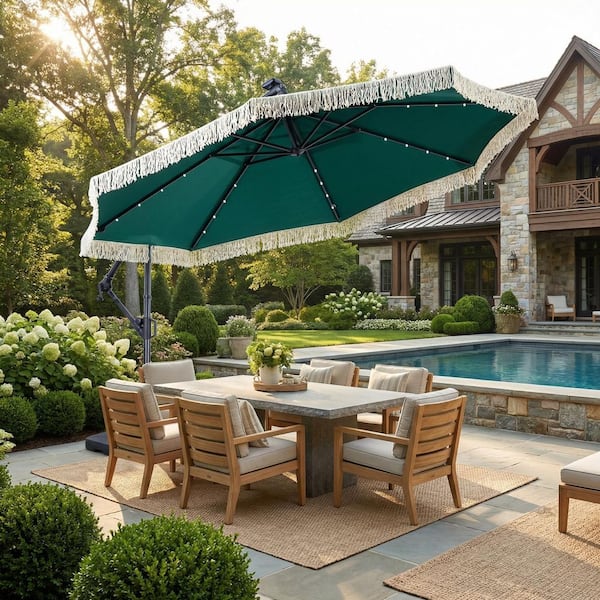 green patio deck umbrellas with valance Business & Pleasure Co. The Umbrella This sophisticated umbrella introduces a touch of class while providing essential shade from the sun Serwall 11-ft Green Round Crank