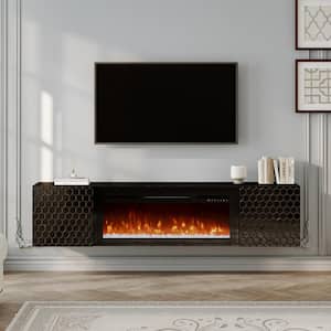 Black Wall Mounted TV Stand Fits TVs up to 70 in. with 36 in. Electric Fireplace