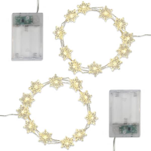 LUMABASE Battery Operated LED Waterproof Mini String Lights with Timer (20ct) Snowflake (Set of 2)
