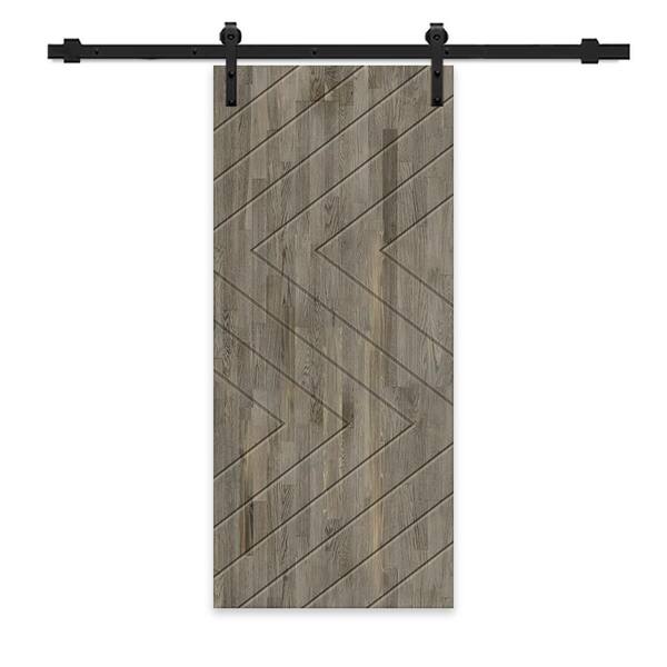 CALHOME 24 in. x 84 in. Weather Gray Stained Pine Wood Modern Interior Sliding Barn Door with Hardware Kit
