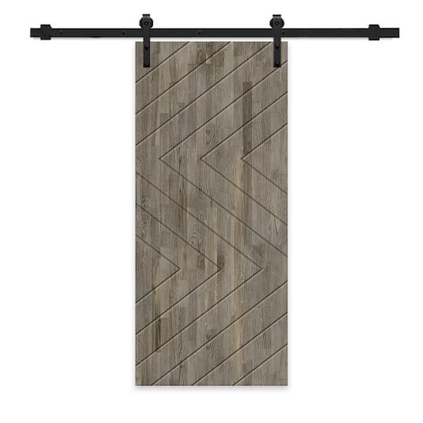 CALHOME 42 in. x 80 in. Weather Gray Stained Pine Wood Modern Interior Sliding Barn Door with Hardware Kit