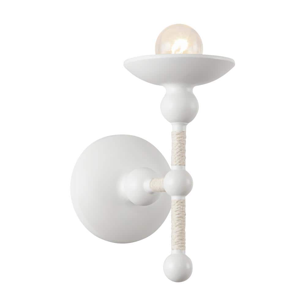 Matte White Coastal Vanity Wall Sconce with Rope Detail