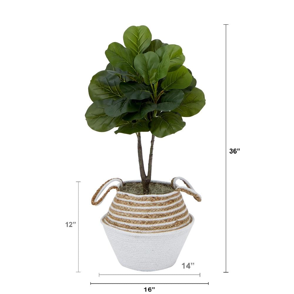 3 ft. Artificial Fiddle Leaf Fig Tree with Beige Cotton and Jute Basket