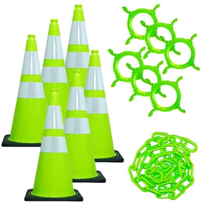 28 in. Green Reflective Cone and Chain Kit Safety