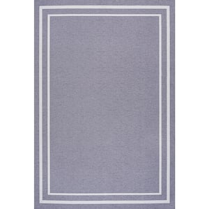 Sloane Classic 2-Stripe Gray/Cream 4 ft. x 6 ft. Border Washable Area Rug