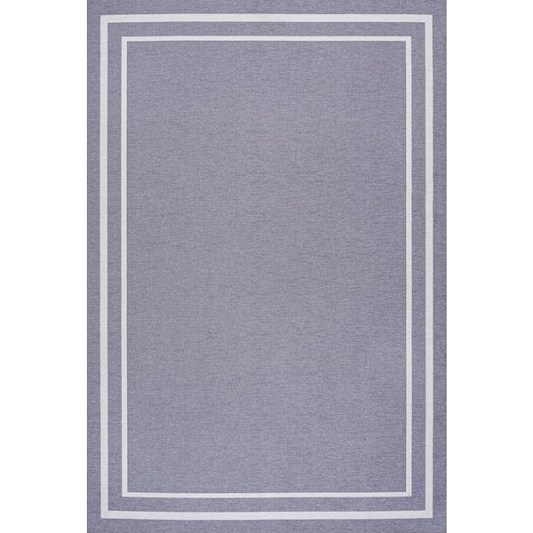 Sloane Classic 2-Stripe Gray/Cream 5 ft. x 8 ft. Border Washable Area Rug