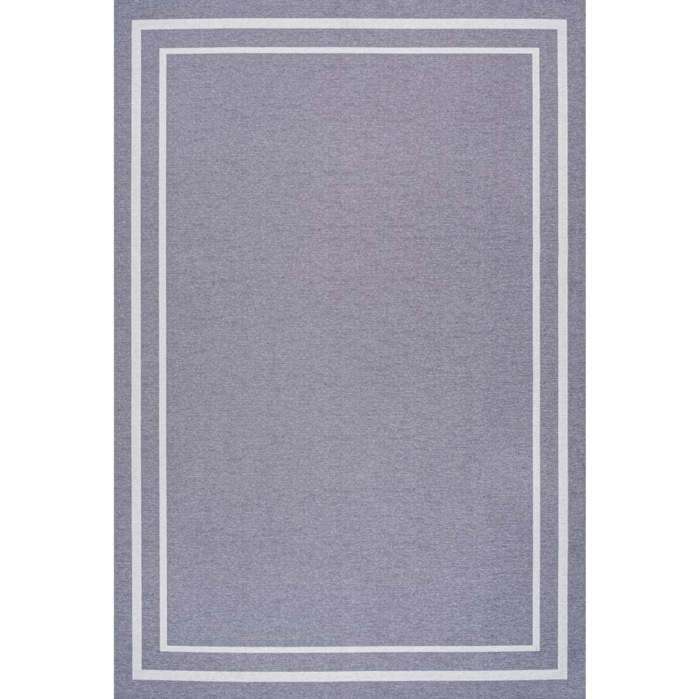 Gray and Cream Striped Chenille 9' x 12' Washable Area Rug