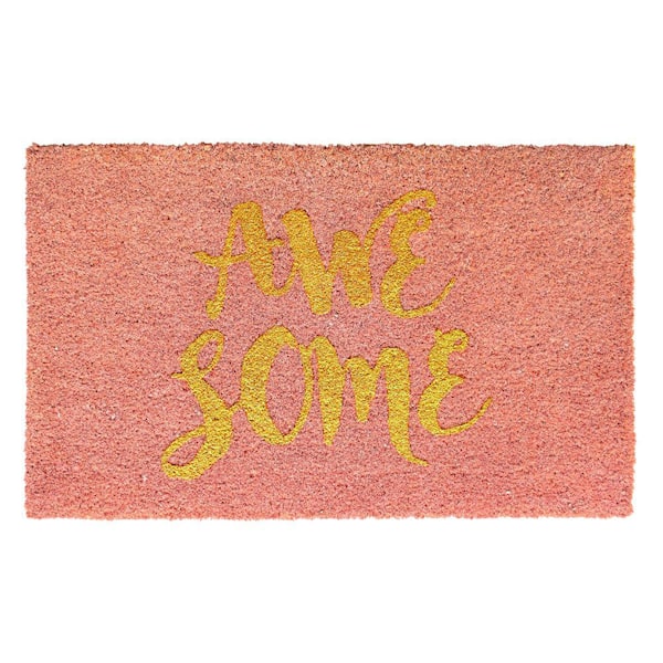 Unbranded Pink Glitter Gold 18 in. x 30 in. Glitter Awesome Door Mat