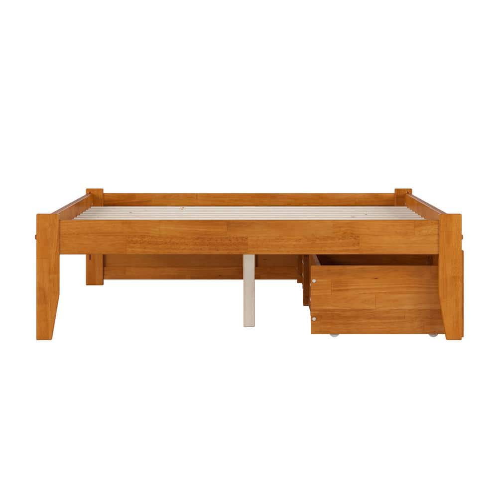 Light Toffee Full Wood Platform Bed with Footboard and Storage Drawers