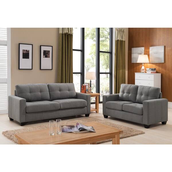 Unbranded Tanya Modern 2-Piece Grey Tufted Sofa and Loveseat Set