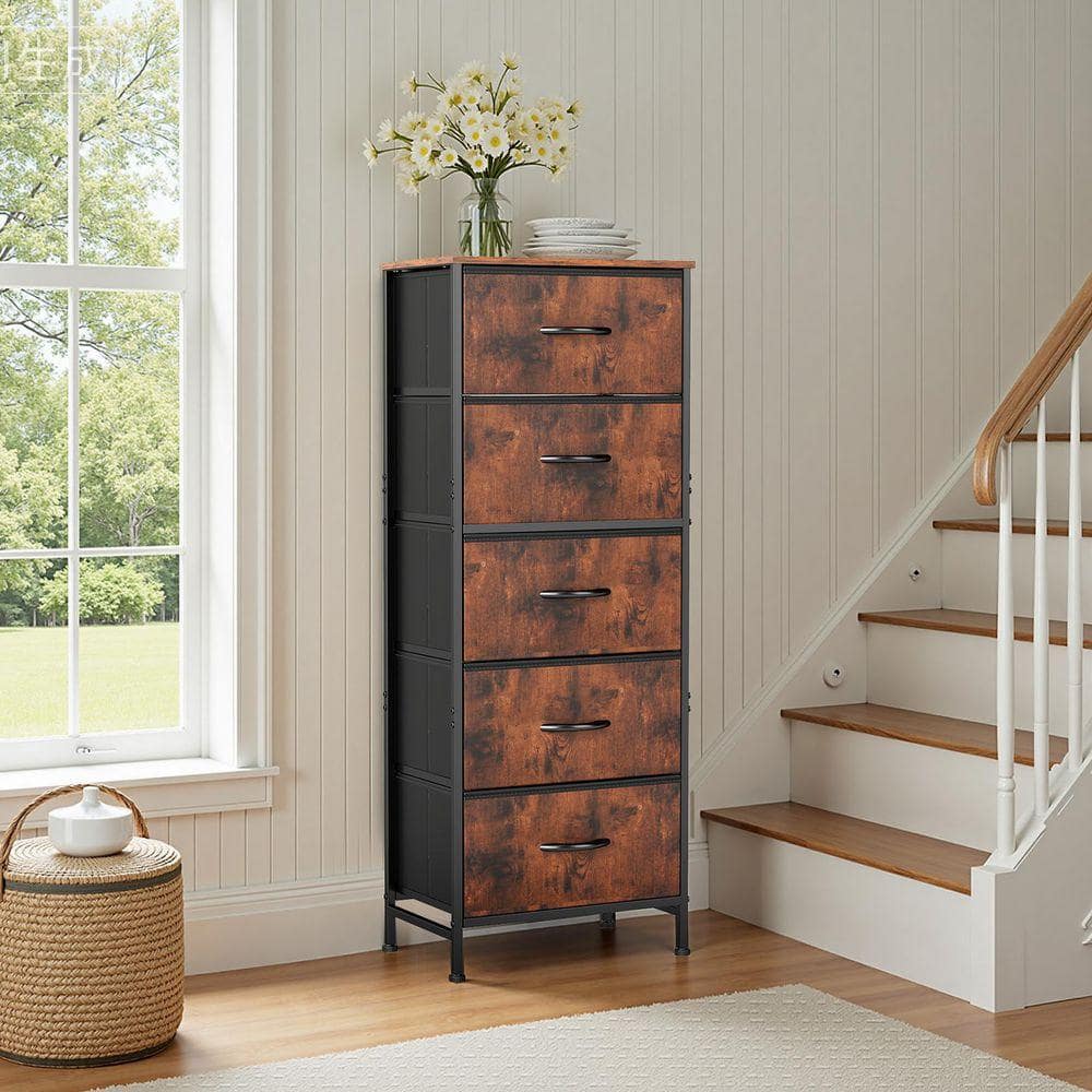 WONDER COMFORT Classical Rust Brown 5 Drawer 11.8 in. Wide Chest