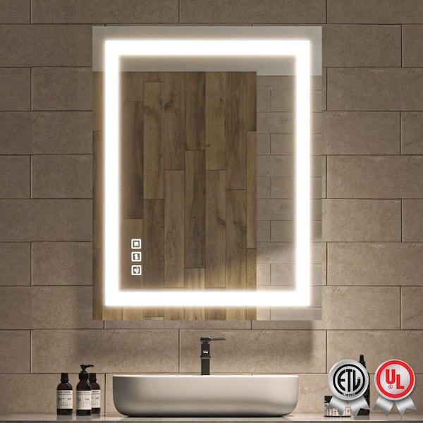 waterpar Super Bright 28 in. W x 36 in. H Rectangular Frameless Anti-Fog LED Wall Bathroom Vanity Mirror with Front Light