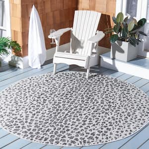 Courtyard Gray/Black 3 ft. x 3 ft. Cheetah Geometric Indoor/Outdoor Patio  Round Area Rug