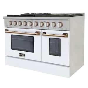 Custom KNG 48 in. 6.7 cu. ft. LP 8-Burners and Convection Oven Ready Double Oven Gas Range in White and Gold