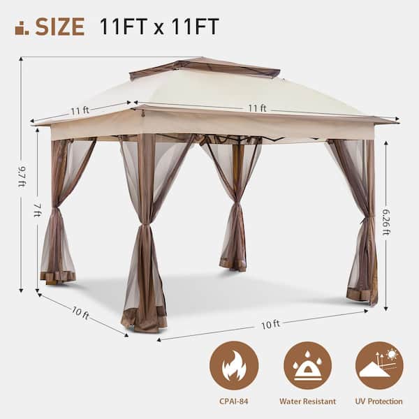 Gardenbee Beige Steel Portable Pop-Up Gazebo with Mosquito