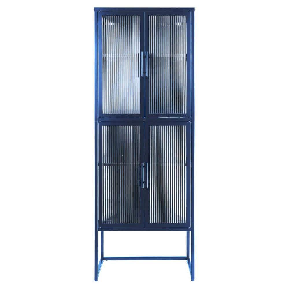 23.7 in. W x 13.86 in. D x 65.55 in. H Blue Linen Cabinet with Arched Glass