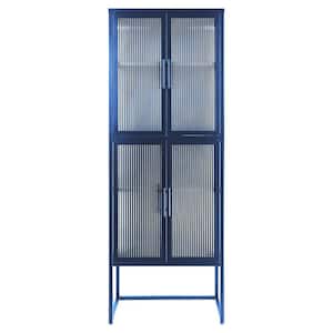 23.7 in. W x 13.86 in. D x 65.55 in. H Blue Linen Cabinet with Arched Glass Door, Adjustable Shelves and Feet Anti-Tip