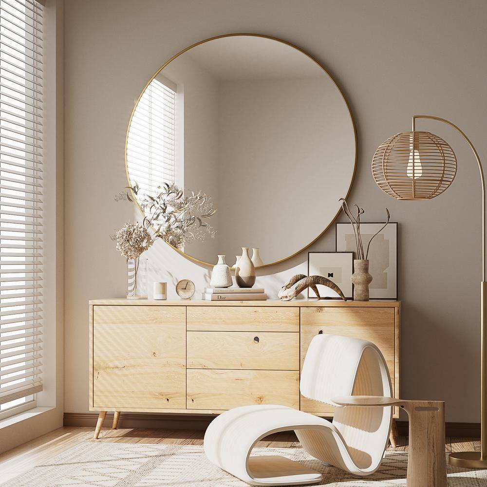 Gold 35 in. W x 35 in. H Round Aluminum Framed Wall Mirror price history on PriceWatchPro
