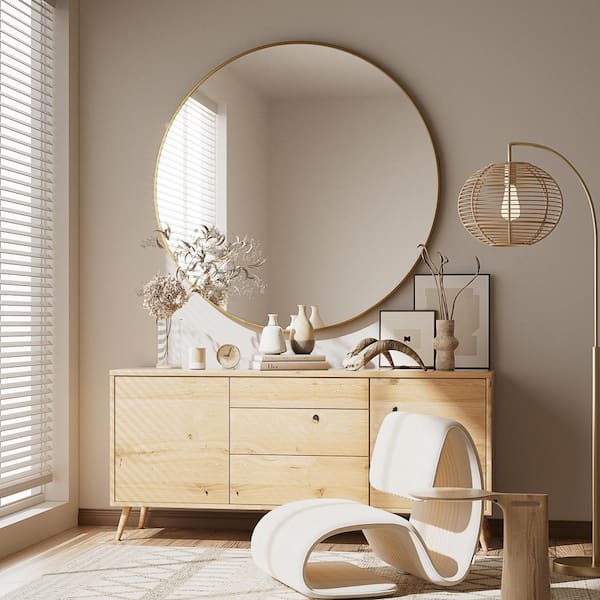 WILLOTED Gold 35 in. W x 35 in. H Round Aluminum Framed Wall Mirror