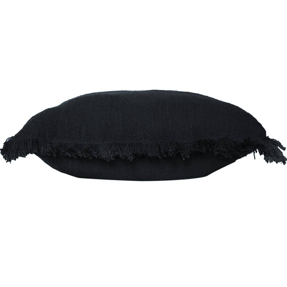 Coastal Chic 20" Square Black Cotton Textured Throw Pillow with Fringe